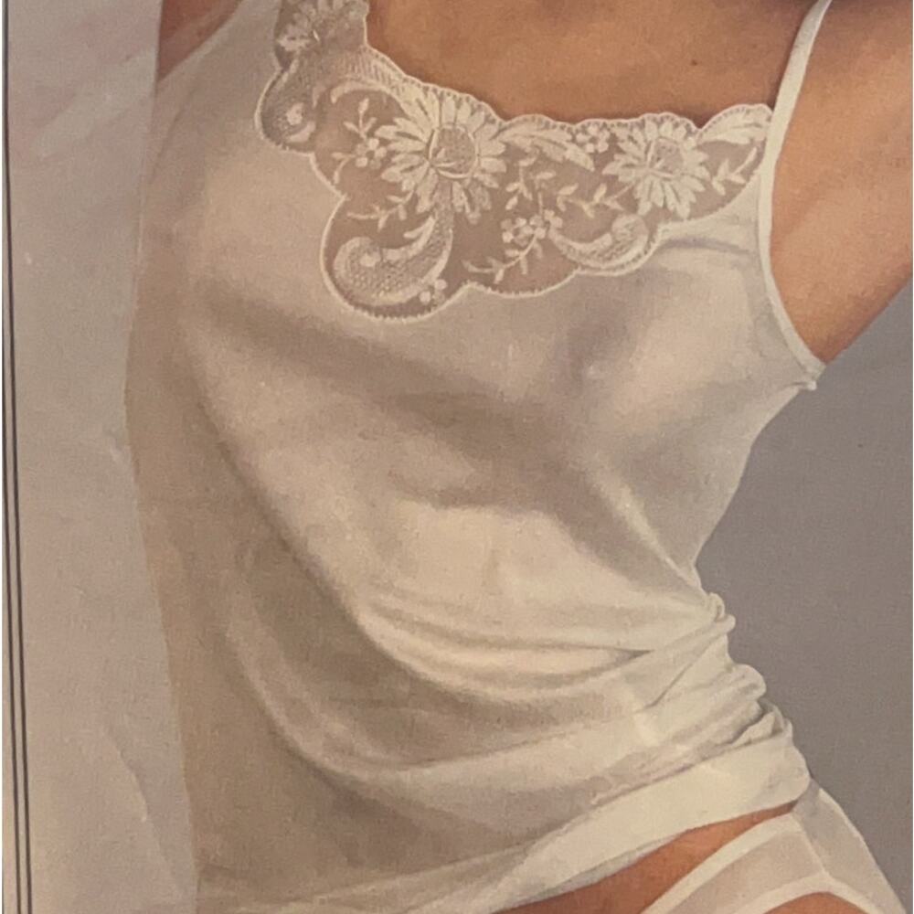 Vintage Manufat 100% Pure Silk Camisole White Lace Trim Made in Italy SZ: 2 NOS